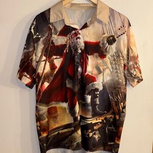 Pirate Santa on Ship All Over Photo Graphic Christmas Shirt Size Med/Large